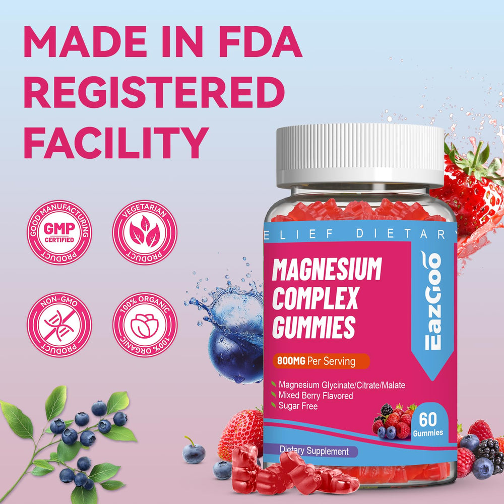 Packaging and ingredients information card for EAZGOO Magnesium Gummies