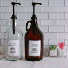 Mouthwash dispenser with wide-mouth refill and two cups