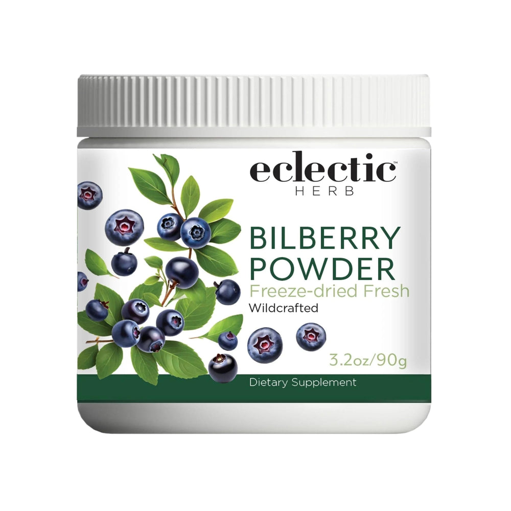 Eclectic Herb Bilberry powder container close-up