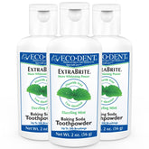 Front view of Eco-Dent ExtraBrite Mint Toothpowder canister in a 3-pack