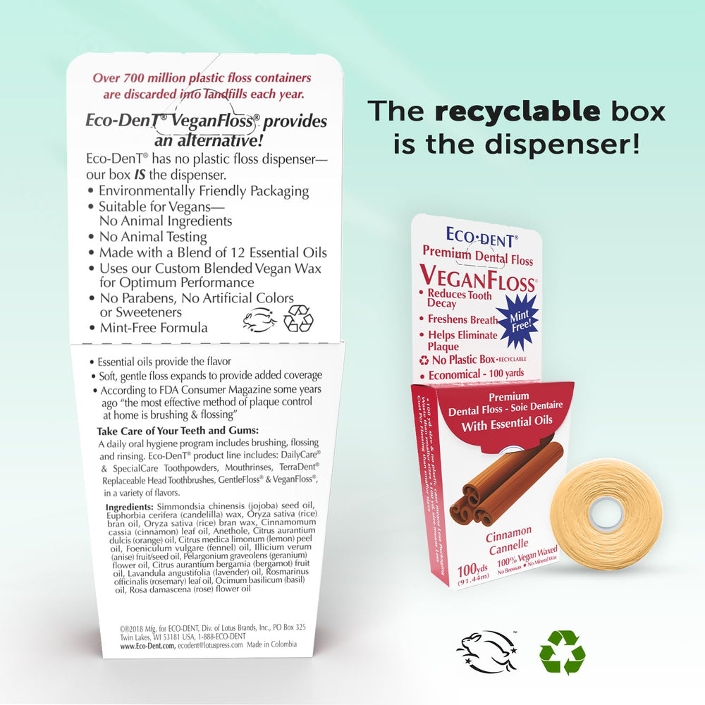 Close up of cinnamon scented vegan wax on Eco-Dent floss