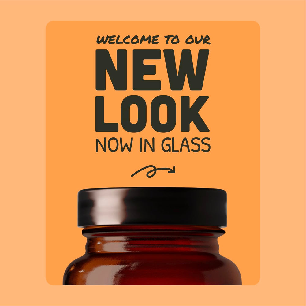 Eco-friendly packaging featuring a glass bottle and sustainable materials