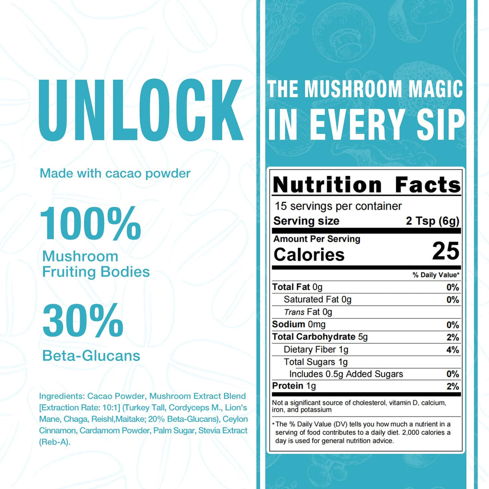 Close-up view of mushroom cacao powder texture