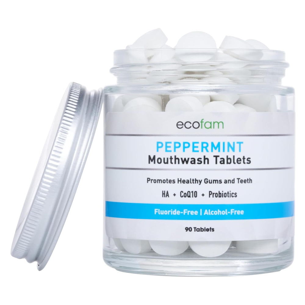 Front view of ECOFAM Peppermint Mouthwash Tablets (90 count)