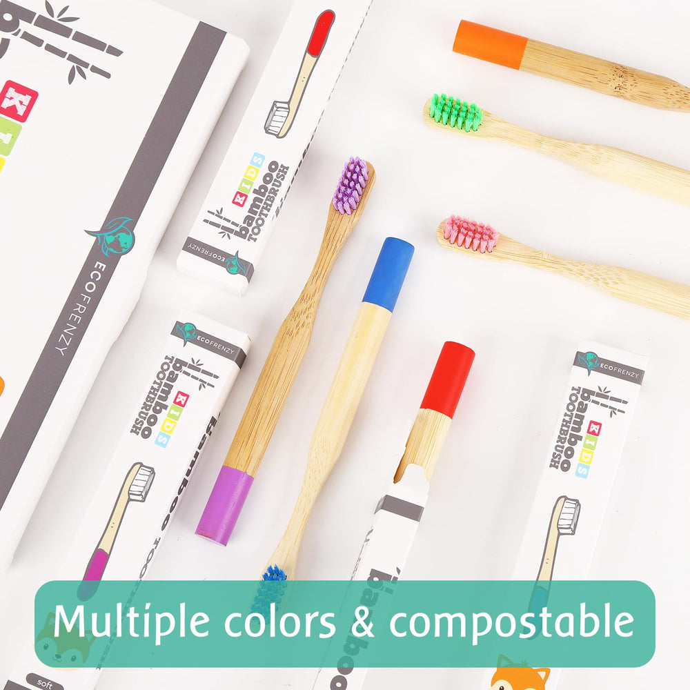 Close-up of soft BPA-free color bristles on EcoFrenzy toothbrush