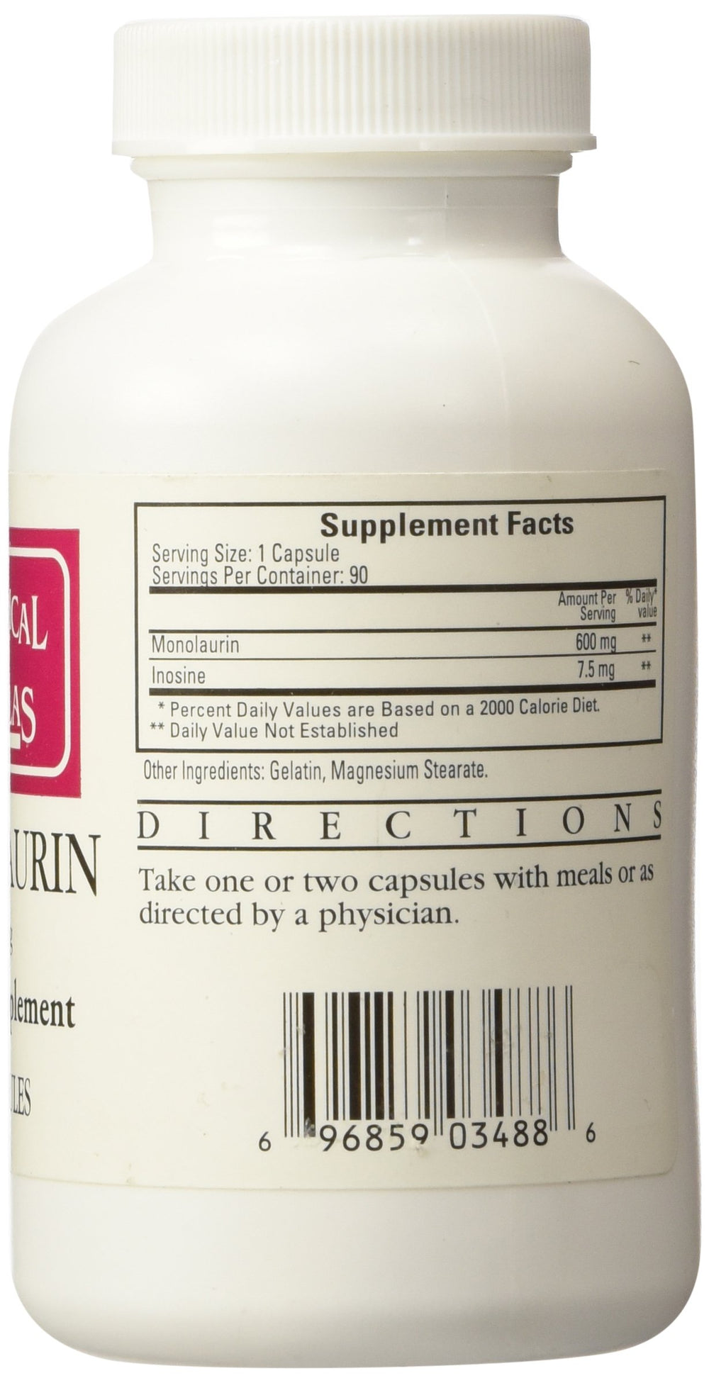 Monolaurin 600mg 90 capsules bottle close-up