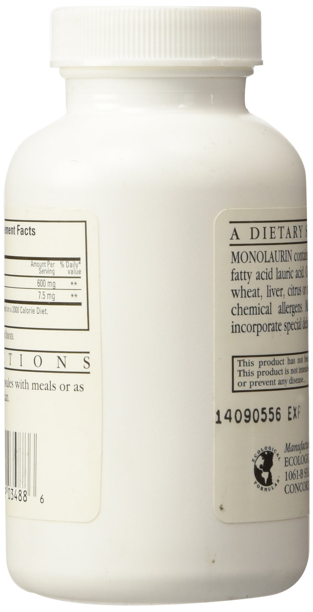 Ingredient list for Ecological Formulas Monolaurin