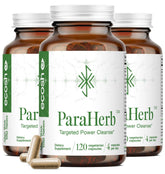 Ecosh ParaHerb bottle front view highlighting vegan capsules and clean label for gut health support