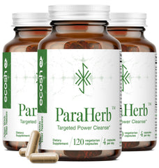 Ecosh ParaHerb bottle front view highlighting vegan capsules and clean label for gut health support