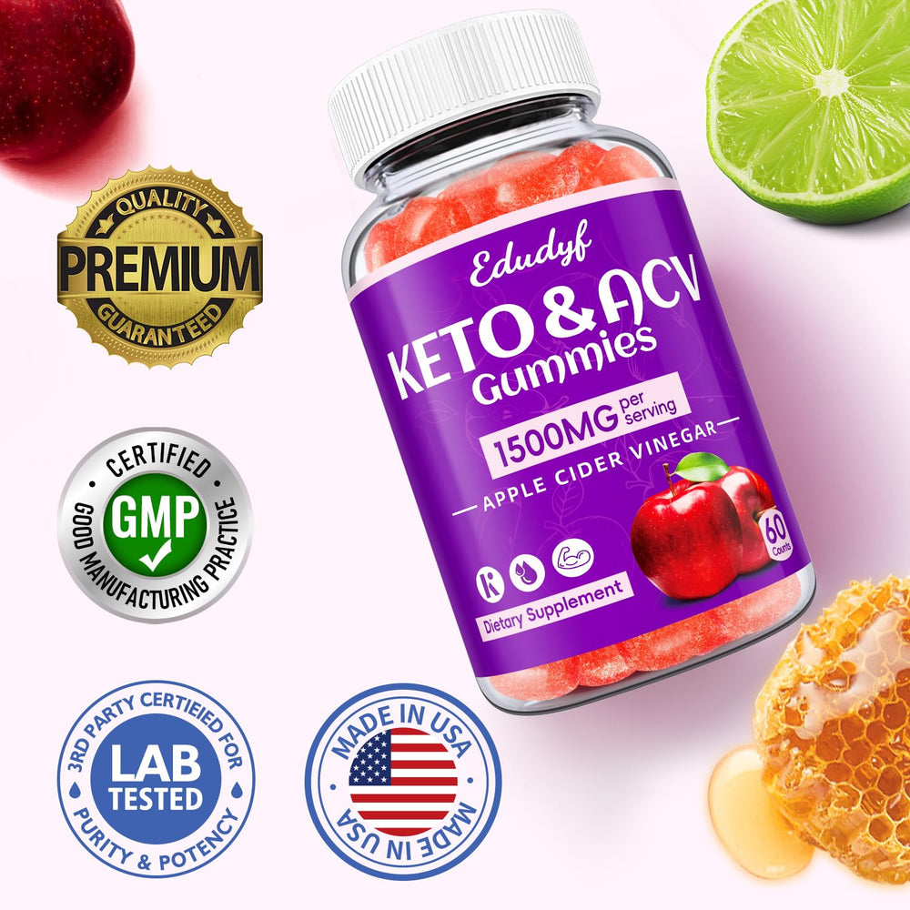 EDUDYF open bottle with gummies visible illustrating portion and convenience
