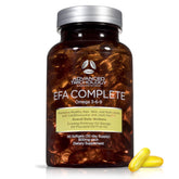 Bottle of EFA Complete with Omega 3-6-9 capsules on white background