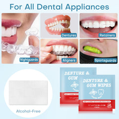 Wipes cleaning dentures, teeth and gums