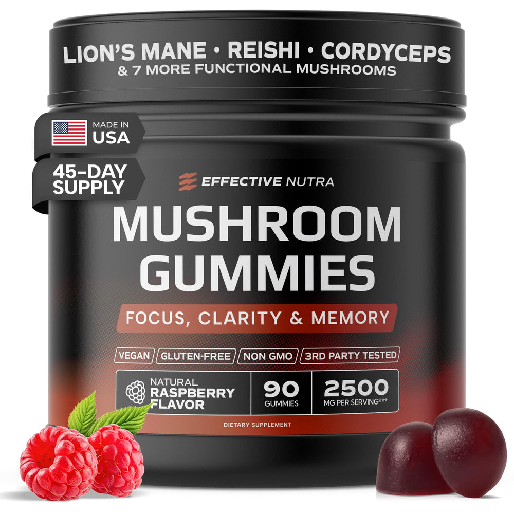 Bottle of EFFECTIVE NUTRA Mushroom Gummies 90-count