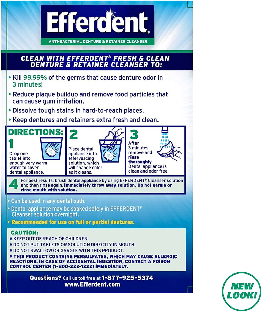 Efferdent cleaning tablets for retainers and dentures