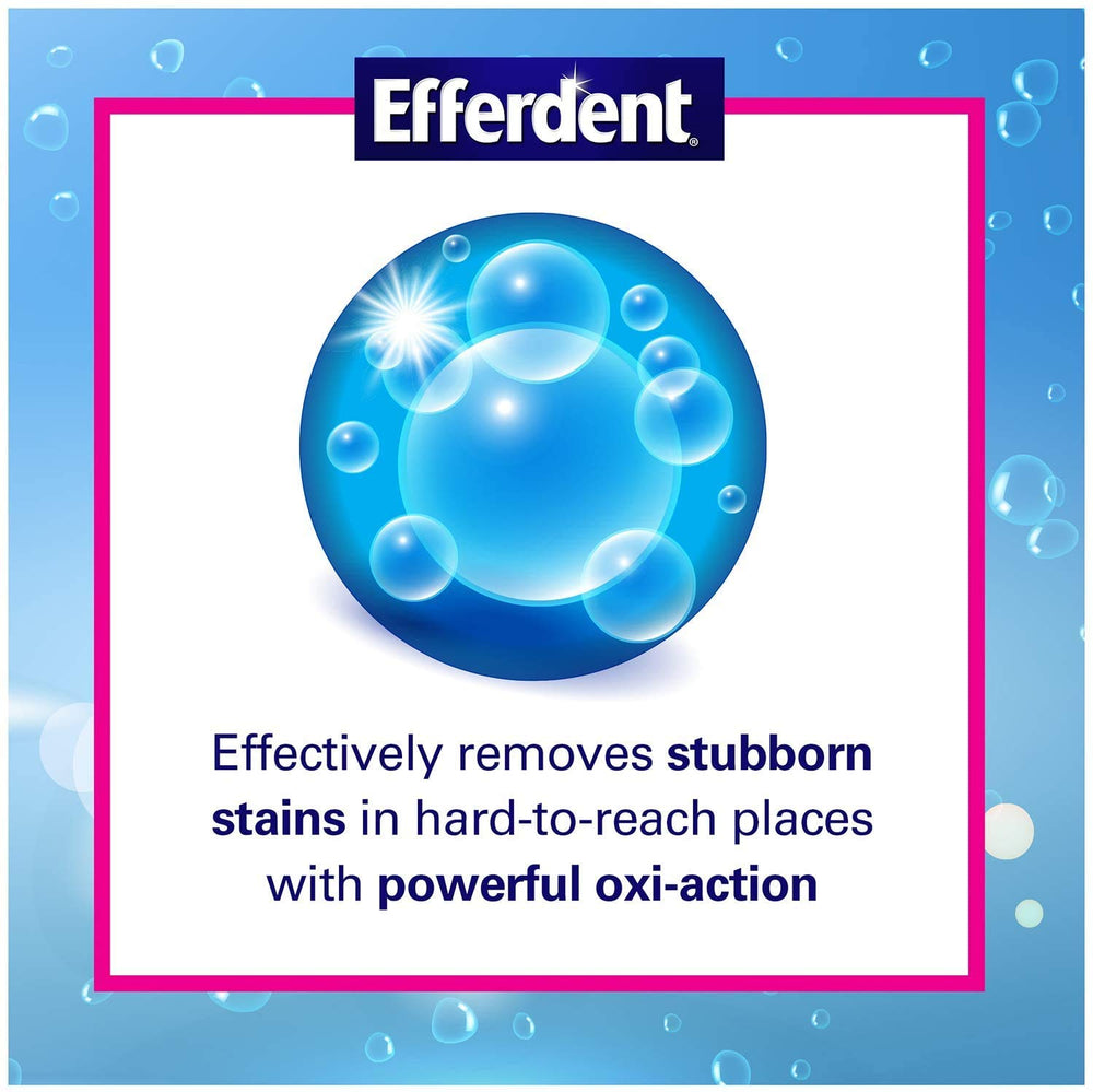 Efferdent cleans dentures by removing odor and plaque