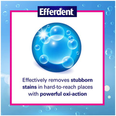 Efferdent cleans dentures by removing odor and plaque