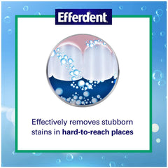 Denture with tough stains being cleaned by Efferdent Plus Mint