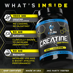 eFlow Creatine Capsules label featuring ingredients and dosage