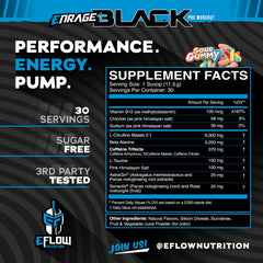 EFLOW Enrage Black tub back label with ingredients and dosing