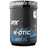 Front view of EFX K-OTIC Pre Workout Blueberry Crush bottle