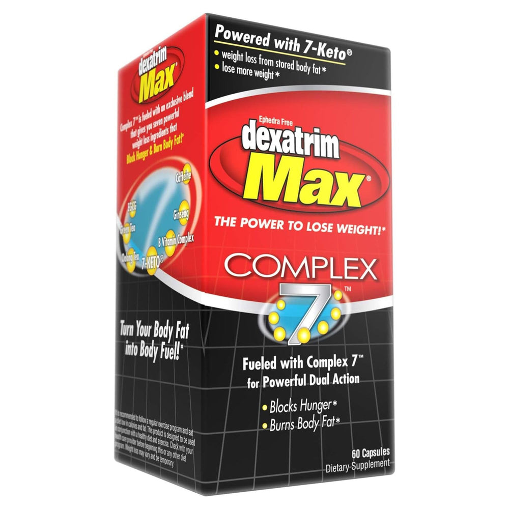 Bottle of EH95 Stacker Dexatrim Max Complex-7 weight loss capsules, 60-count