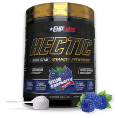 EHP Labs HECTIC blue raspberry bottle ready for a high-energy workout