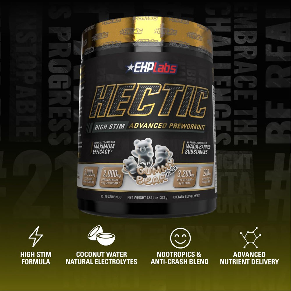 EHP Labs HECTIC graphic demonstrates energy and focus during workouts