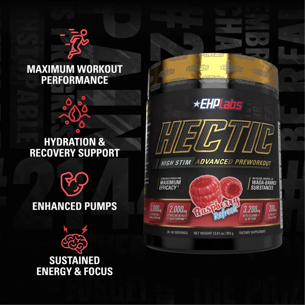 EHP Labs Hectic Raspberry Refresh nutrient delivery image hints at optimized performance support.