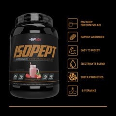 EHPlabs IsoPept closeup highlights hydrolyzed whey peptides for efficient muscle repair