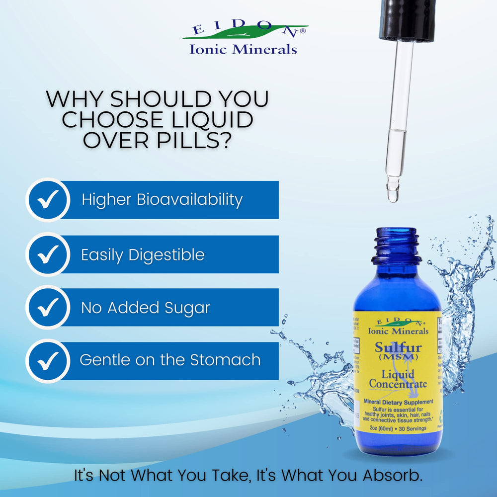Label showing all-natural ingredients for Eidon sulfur drops