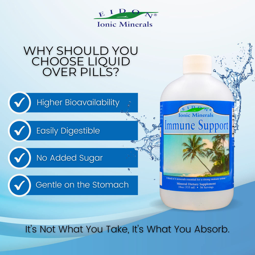 Dropper dispensing immune-support liquid into a glass