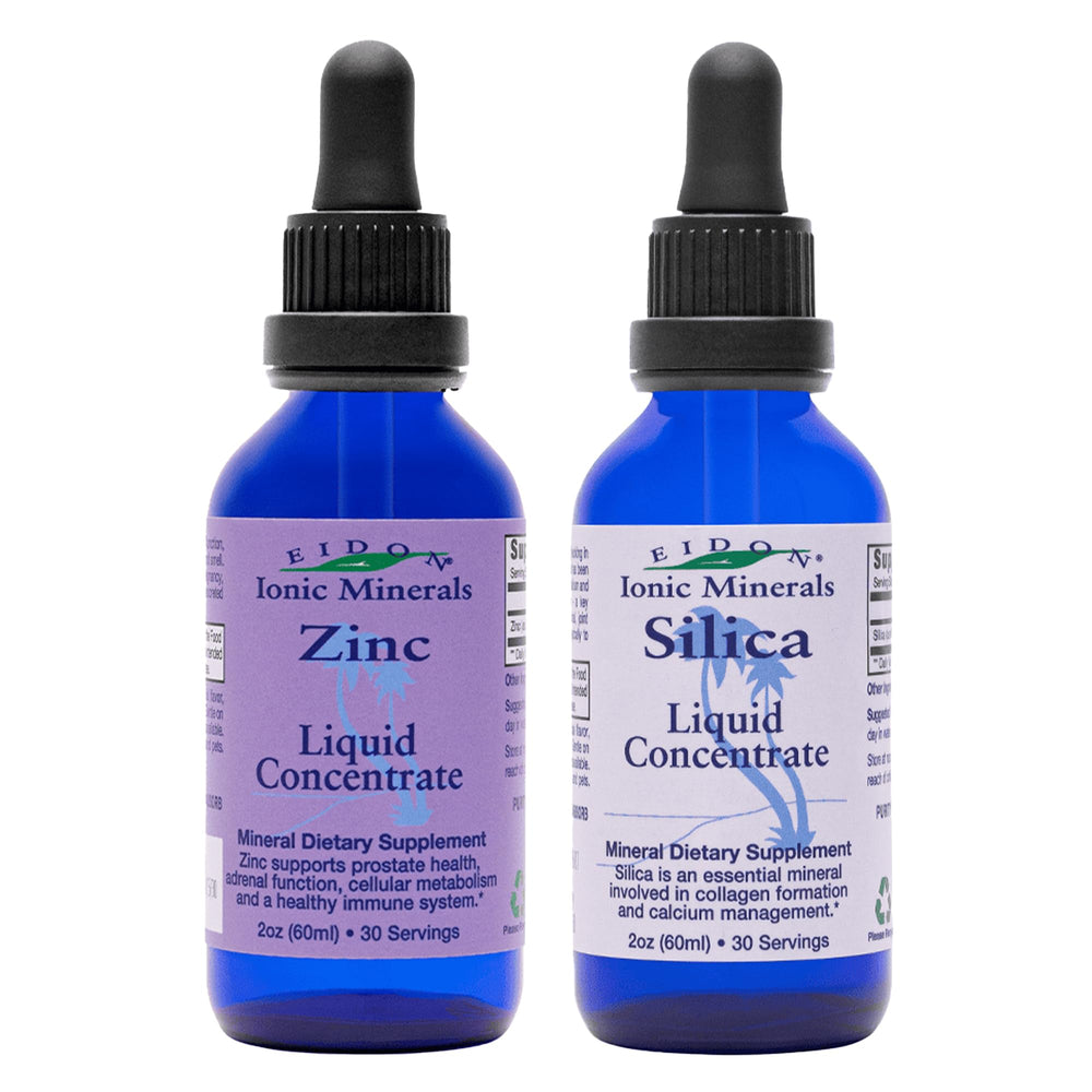 Eidon Ionic Minerals Liquid Silica & Zinc Drops bottle with label