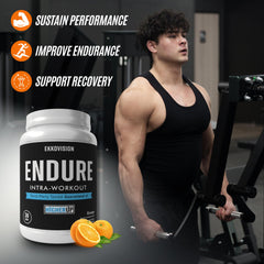 Ekkovision Endure Intra Orange tub scoop with powder for quick mixing during workouts