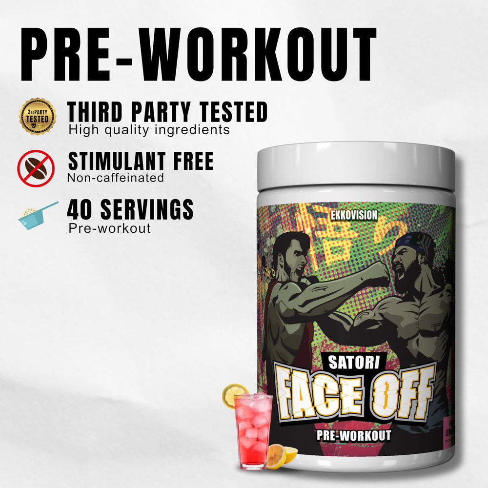 Ekkovision Satori Face Off glass showcases pink lemonade flavor for workouts.