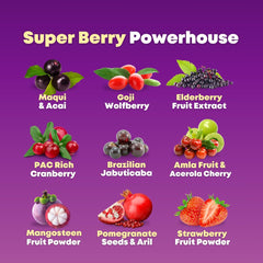 Ingredients: elderberry, cranberry, pomegranate and acai among berries