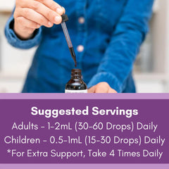 Dropper releasing elderberry liquid into a spoon