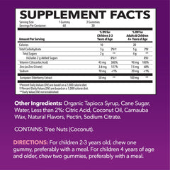 Close-up of ingredient list showing elderberry, zinc, and vitamin C