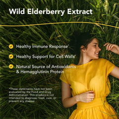 Close-up of Elderol bottle with purple elderberry imagery