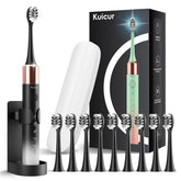 Electric toothbrush for adults and kids with 10 brush heads and travel case