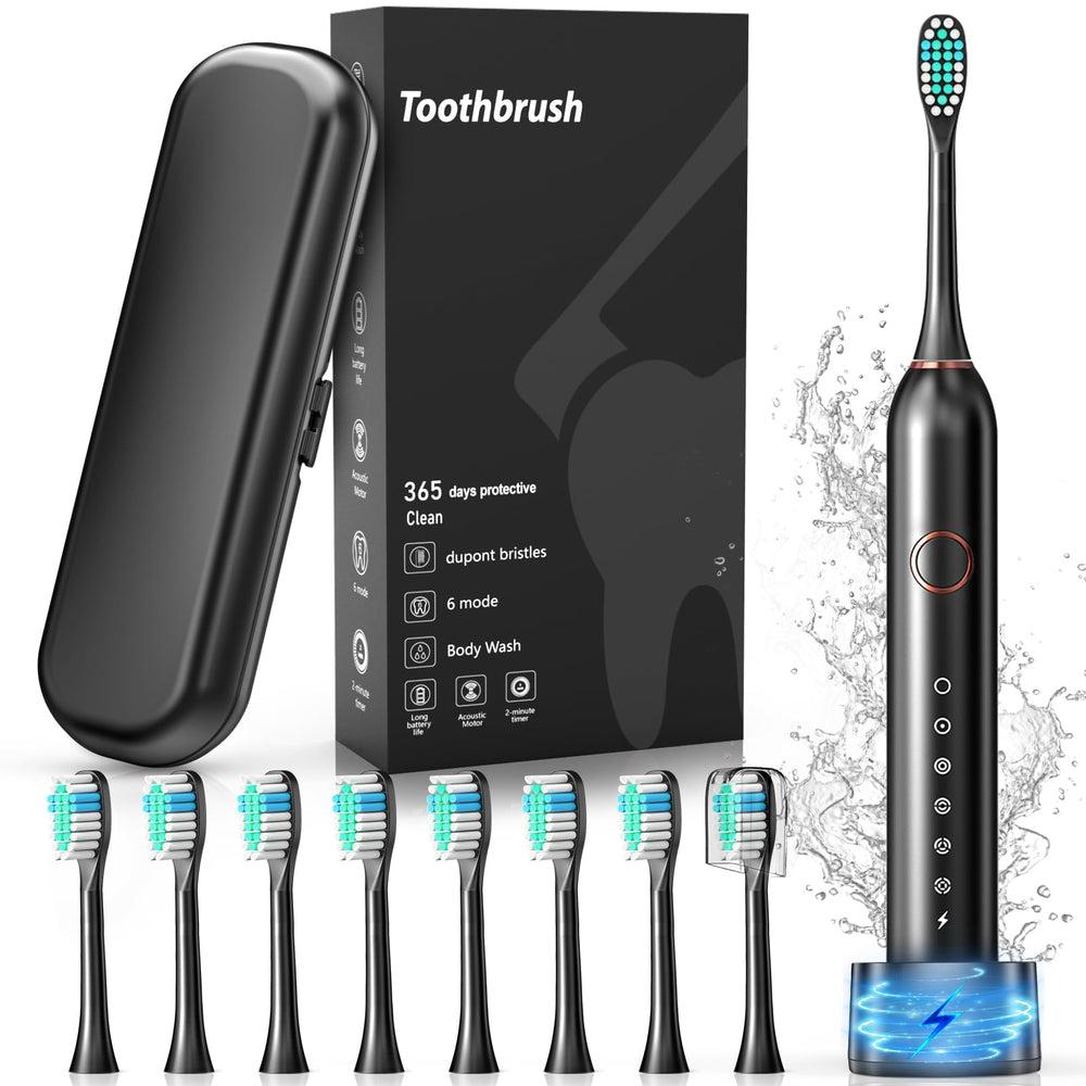 Product image: Electric toothbrush with black finish and travel case