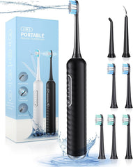 Electric toothbrush with water flosser dual spray outlets