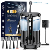 Electric toothbrush with integrated water flosser combo in sleek single handle