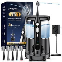 Electric toothbrush with integrated water flosser combo in sleek single handle