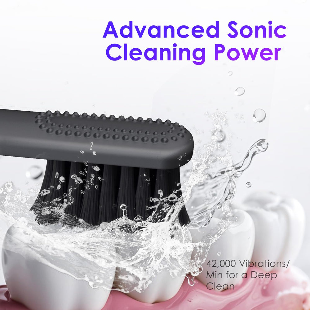 Slate gray electric toothbrush back view with controls