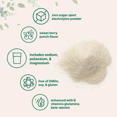 Ingredients highlight sodium, potassium, magnesium, L-glutamine, beta-alanine, and B vitamins