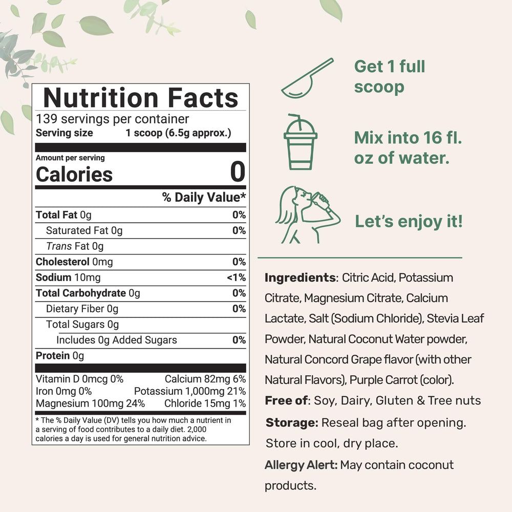 2 lb Concord Grape electrolyte powder with serving scoop