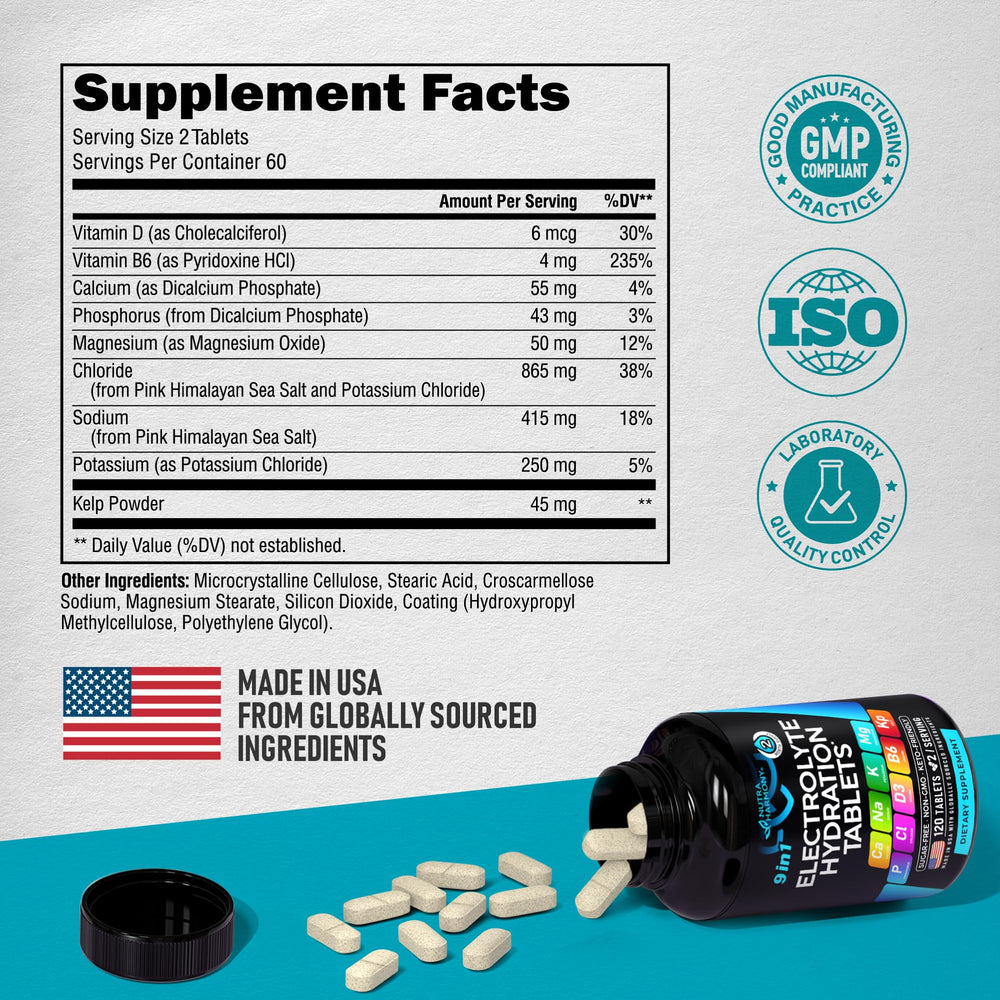 Vitamin D3 and B6 included in electrolyte tablets