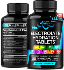 Electrolytes Tablets bottle with 9-in-1 hydration formula label