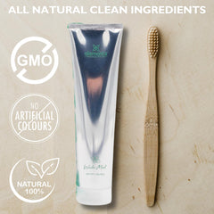 Fluoride-free labeling for Elementa Silver Wintermint toothpaste