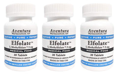 ELFOLATE 7.5mg L-Methylfolate medical food supplement bottle and tablets